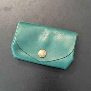 Vintage Green Leather Coin Purse Snap Closure 2 Compartment Mini Wallet